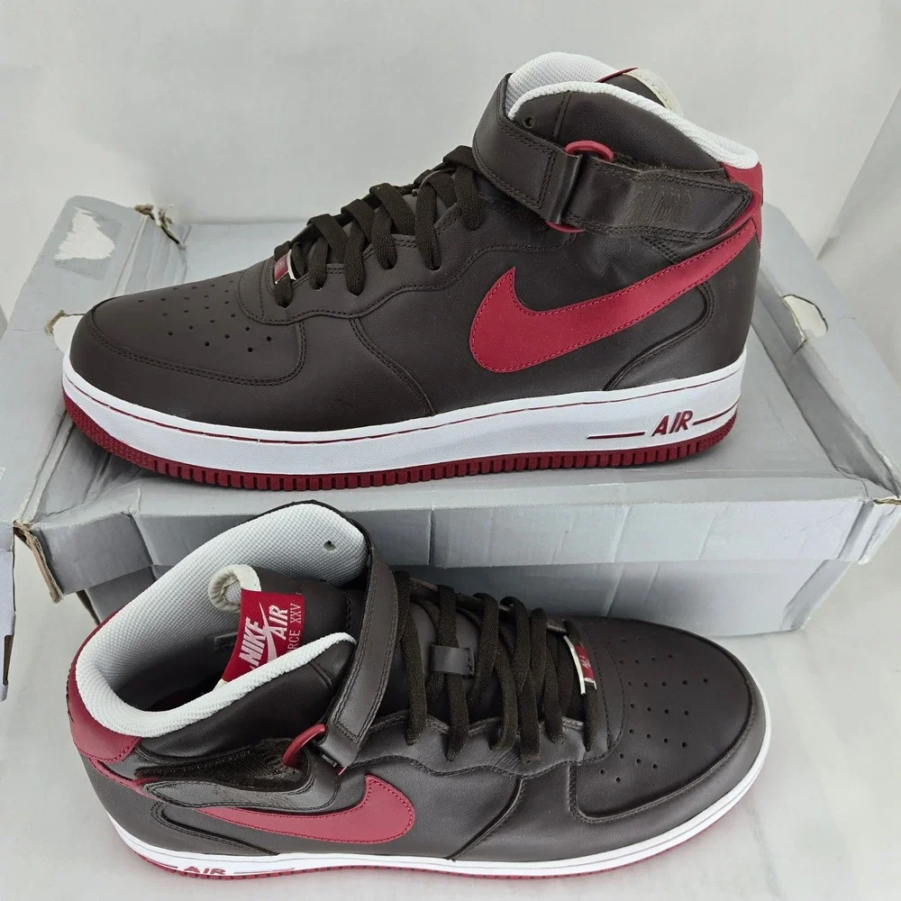 Nike Air Force 1 Mid 07 VTG Players Baroque Brown Varsity Red 315091-261 Mens 13